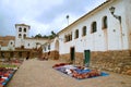 The Church`s Bell Tower and the Plaza at Chinchero Village Hilltop, Located in the Sacred Valley of the Inca, Cuzco region, Peru