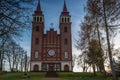 Autumn sun setting illuminates the walls of the church.