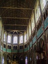 Church of Saint-Aignan in Chartres, France, beautiful stained glass windows inside and mural