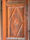 Detail of wooden door - ruins of the German church in Malcoci, Tulcea county Royalty Free Stock Photo