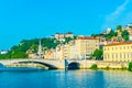 Church of Saint George viewed behind pont Bonaparte in Lyon, France