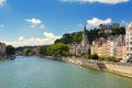 Church of Saint Georges and Saone river, Lyon, France Royalty Free Stock Photo