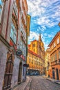 The Church of Saint Giles in a narrow street of Prague, no peopl Royalty Free Stock Photo