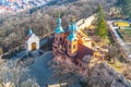 Church of Saint Lawrence, Czech: Kostel Svateho Vavrince, on Petrin Hill. Aerial view from Petrin Tower, Prague, Czech Royalty Free Stock Photo