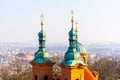 Church of Saint Lawrence, Czech: Kostel Svateho Vavrince, on Petrin Hill. Aerial view from Petrin Tower, Prague, Czech Royalty Free Stock Photo