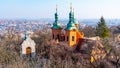 Church of Saint Lawrence, Czech: Kostel Svateho Vavrince, on Petrin Hill. Aerial view from Petrin Tower, Prague, Czech Royalty Free Stock Photo