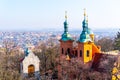 Church of Saint Lawrence, Czech: Kostel Svateho Vavrince, on Petrin Hill. Aerial view from Petrin Tower, Prague, Czech Royalty Free Stock Photo