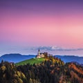 Church of Saint Leonard stands on the Church Hill near the Crni Vrh village Royalty Free Stock Photo