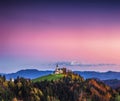 Church of Saint Leonard stands on the Church Hill near the Crni Vrh village Royalty Free Stock Photo