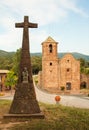 Sant Marti del Brull romanesque church and cross Royalty Free Stock Photo