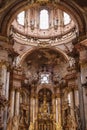 Prague, Czech Republic - March 15, 2020 The Church of Saint Nicholas, baroque painted ceiling, baroque interior