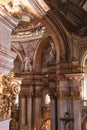 Prague, Czech Republic - March 15, 2020 The Church of Saint Nicholas, baroque painted ceiling, baroque interior