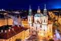 The Church of Saint Nicholas in the Old Town of Prague. View from Old Town Hall at night. Czech Republic Royalty Free Stock Photo