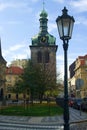 Church saint Peter in Prague, bell tower with clock