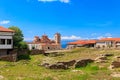 Church of Saints Clement and Panteleimon and historic district of Plaoshnik in Ohrid, North Macedonia Royalty Free Stock Photo