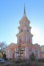 The Church of saints Cyril and Methodius and the bell tower of the Holy cross Cossack Cathedral on Ligovsky Avenue in St.