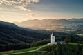 Slovenia - Aerial view resort Lake Bled. Aerial FPV drone photography Royalty Free Stock Photo