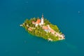 Slovenia - Aerial view resort Lake Bled. Aerial FPV drone photography Royalty Free Stock Photo