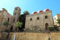 Church of San Cataldo with three red domes annexed to Santa Maria dell`Ammiraglio church, Palermo, Italy