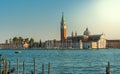 Church of San Giorgio Maggiore at sunset near gondolas port on Riva degli Schiavoni in Venice, Italy Royalty Free Stock Photo
