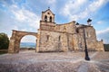 Church of San Vicente Martir and San Sebastian at dusk, in Frias, Burgos, Spain. Royalty Free Stock Photo