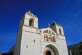 Church of Santa Ana de Maca against vivid blue sky, Colca canyon, Arequipa region, Peru Royalty Free Stock Photo