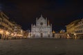 Church of Santa Croce in Florence in Tuscany in Italy during blue hour with empty square and historical old buildings Royalty Free Stock Photo