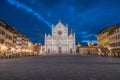 Church of Santa Croce in Florence in Tuscany in Italy during blue hour with empty square and historical old buildings Royalty Free Stock Photo