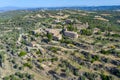 Church of Santa Maria de la Aguda, dated in the 11th century in Tora Lasegarra, Spain. Aerial view