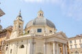 Rome, Italy - May 30, 2018: church Santa Maria dei Miracoli - one of the twin churches on Piazza del Popolo People`s Square Royalty Free Stock Photo