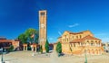 Church of Santa Maria e San Donato and bell tower brick building on Campo San Donato square in Murano islands Royalty Free Stock Photo