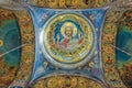 Church of the Savior on Spilled Blood. Beautiful mosaic platfond with an image of Jesus Christ. Royalty Free Stock Photo