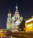 Church of the Savior on Spilled Blood Spas na Krovi on Griboedov canal at night, Saint Petersburg, Russia Royalty Free Stock Photo