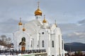 Church of Seraphim Sarovsky in the city of Zlatoust in winter. Russia, Chelyabinsk region