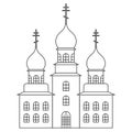 Church. Sketch. Temple with domes decorated with crosses. Vector illustration. Coloring book for children.