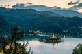 Church in small island in the middle of the Bled lake in Slovenia Royalty Free Stock Photo