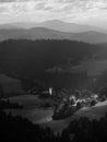 Church and small town light beam