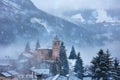 Church and snow in the old French mountain village Royalty Free Stock Photo