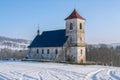 The church in snowy landscape Royalty Free Stock Photo