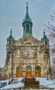 Church on a Snowy Winter scene Royalty Free Stock Photo