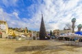 Church square with a Christmas tree, in Nazareth Royalty Free Stock Photo