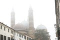 Church of St. Antonio in the city of Padova, Italy. Heavy fog in the city of Padova. Padua. Side view of the Basilica of St Royalty Free Stock Photo