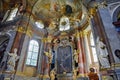 Church of St. Catherine of Alexandria in Prague. Church tower Catherine is visible from afar and looks like a thin minaret of a