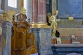 Church of St. Catherine of Alexandria in Prague. Church tower Catherine is visible from afar and looks like a thin minaret of a