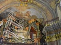 Church of St. Catherine of Alexandria in Prague. Church tower Catherine is visible from afar and looks like a thin minaret of a