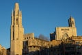 Church of St. Felix and the Cathedral of Girona at sunset, Spain, Catalonia Royalty Free Stock Photo