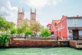 Church of St Francis Xavier and canal in Malacca, Malaysia Royalty Free Stock Photo