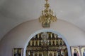 Iconostasis of the altar of the Orthodox Church of St. George the Victorious in the city of Dedovsk, Moscow region Royalty Free Stock Photo