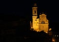 The church of St. John the Baptist at night.the medieval village of Cervo (San Bartolomeo al Mare) Imperia-Italy Royalty Free Stock Photo