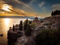 Church of St. John the Theologian  over Kaneo Beach by the Ohrid lake in North Macedonia Royalty Free Stock Photo